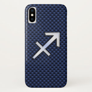 Coque Case-Mate Pour iPhone Sagittarius Zodiac Sign on Blue Carbon Fibre Print