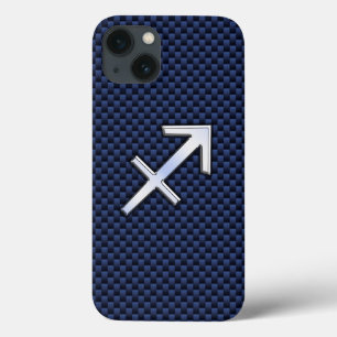 Etui iPhone 13 Sagittarius Zodiac Sign on Navy Carbon Fiber Print