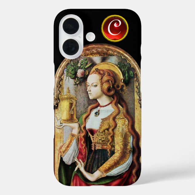 Coques Case-Mate iPhone SAINT MARY MAGDALENE Ruby Gem Monogramme, Noir (Verso)