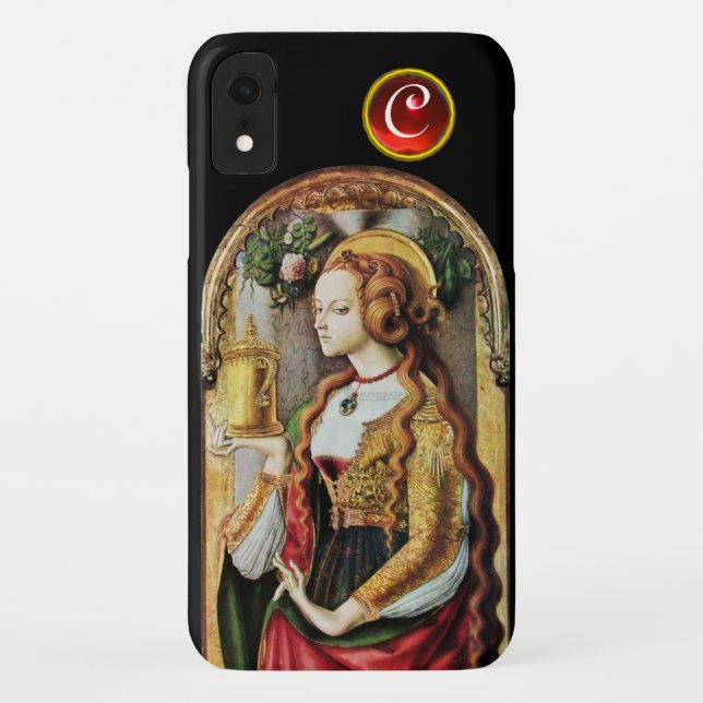 Coques Case-Mate iPhone SAINT MARY MAGDALENE Ruby Gem Monogramme, Noir (Dos)