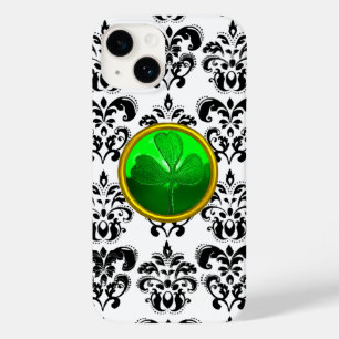 COQUE POUR iPhone 14 SAINT PATRICK'S DAY SHAMROCK BLACK WHITE DAMASK