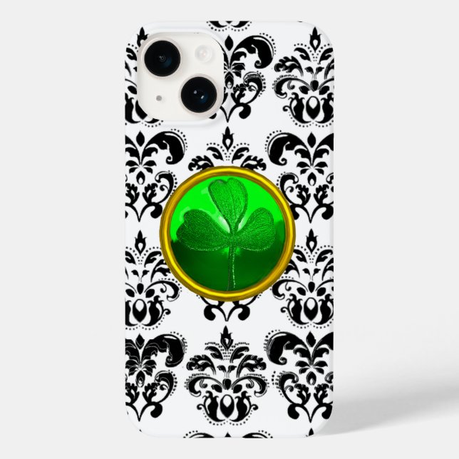 COQUES Case-Mate iPhone SAINT PATRICK'S DAY SHAMROCK BLACK WHITE DAMASK (Verso)