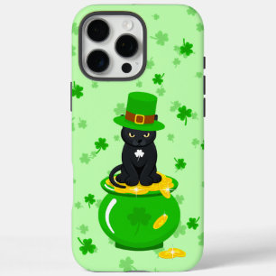 Coques iPhone 16 Pro Max Saint Patrick's Day Shamrock Pot of Gold Black Cat