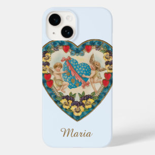 Coques Pour iPhone Saint-Valentin antique, anges vintage dans un cœur