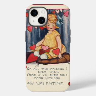 Coques Pour iPhone Saint-Valentin mignon vintage, Fille avec des cœur