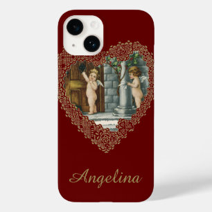 Coques Pour iPhone Saint-Valentin victorien, anges vintage avec lettr