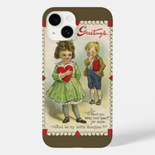Coque Pour iPhone 14 Saint-Valentin victorien vintage, Enfants timides