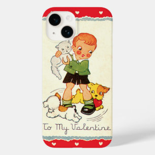 Coque Pour iPhone 14 Saint-Valentin victorien vintage garçon, chat et c