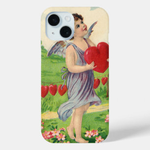 Coque Pour iPhone 15 Saint-Valentin vintage, ange victorien avec cœur