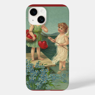 Coque Pour iPhone 14 Saint-Valentin vintage, Angels Pêcher les coeurs