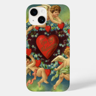 Coque Pour iPhone 14 Saint Valentin vintage, Coeurs des anges victorien