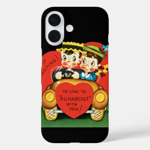 Coque Pour iPhone 16 Saint Valentin, Vintage fille et garçon en voiture