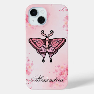 Coque Pour iPhone 15 Sakura Bliss, Pink Moth, Arrière - plan Sakura