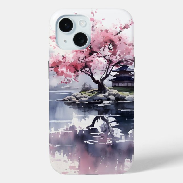 Coques Case-Mate iPhone Sakura fleurit sur le lac (Verso)