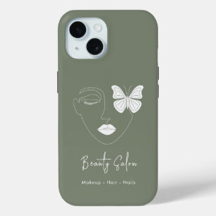 Coque Pour iPhone 15 Salon de beauté professionnel minimaliste Sage Gre