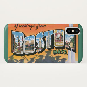 Coque iPhone X Salutations Vintage voyage du Massachusetts de Bos