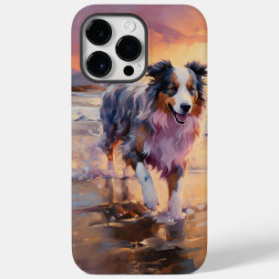 Coque Pour Pour iPhone 14 Pro Max Sandy Australian Shepherd Dog on Beach Sunset