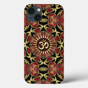 Coques Pour iPhone Sanskrit Om Gold + Boîtier d'air baroque rouge