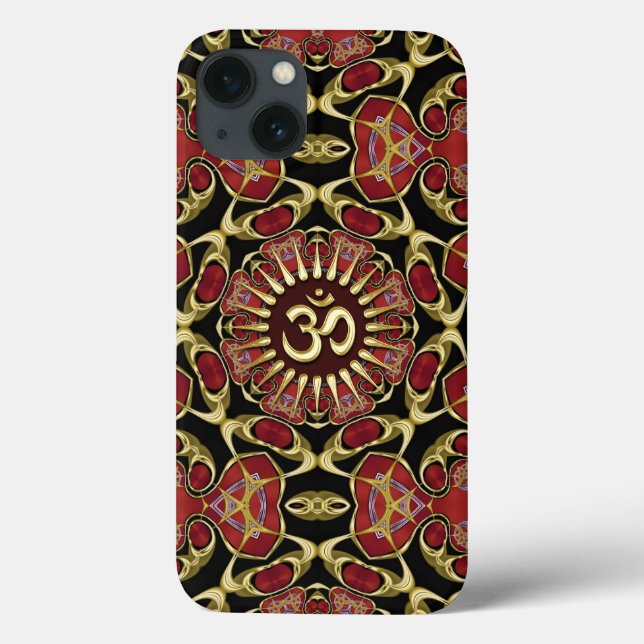 Coques Case-Mate iPhone Sanskrit Om Gold + Red Baroque (Verso)