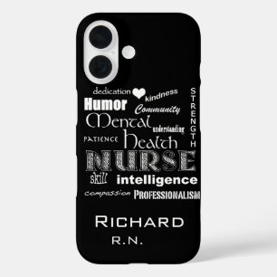 Coque Pour iPhone 16 Santé mentale Infirmière-Attributs /Coal Black