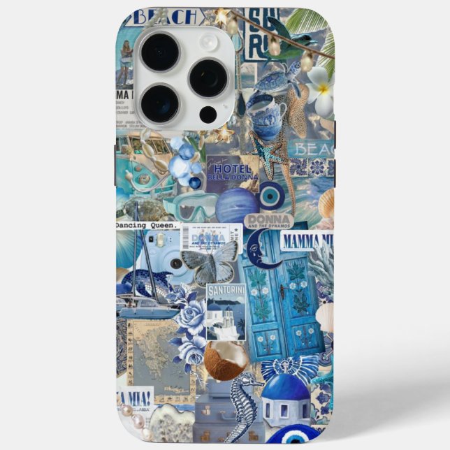 Coques Case-Mate iPhone Santorin Grèce Côte Bleu Été Collage (Verso)