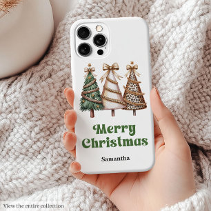 Coque iPhone 15 Mini Sapins de Noël Élégants Aquarelle Léopard