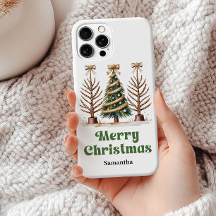 Coque iPhone 15 Mini Sapins de Noël personnalisés au léopard excentriqu