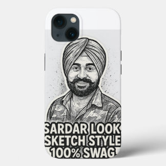 Sardar Sketch Swag iPhone 13 Case – Black & White 