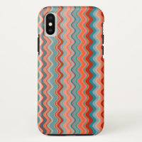 Saumon de corail Orange Blue Wavy Zigzag Motif