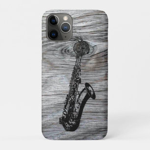 Coques Pour iPhone Saxophone rustique et vintage sur vieux bois