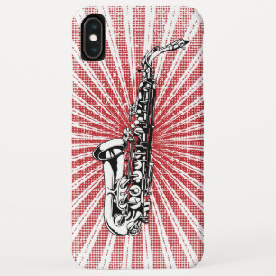 Coque Pour iPhone XS Max Saxophone sur le rayon de soleil rouge grunge