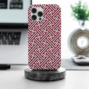Coque iPhone 15 Pro Max Sayagata motif, japonais, bourgogne et blanc