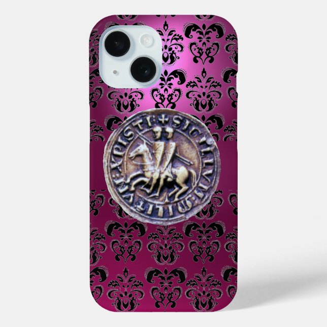 Coques Case-Mate iPhone SCEAU DES CHEVALIERS TEMPLAR damassé rose noire (Verso)