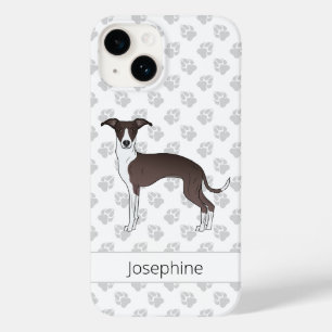 Coque Pour iPhone 14 Sceau Et Blanc Italien Greyhound Avec Nom Personna