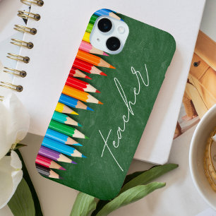 Coque iPhone 15 Mini Scénario pour enseignant Tableau craie Crayons