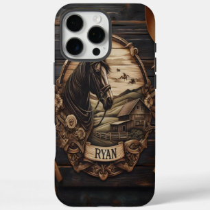 Coques iPhone 16 Pro Max Scène de ferme de chevaux sculptés