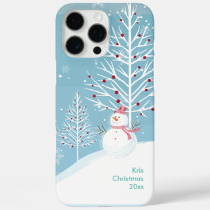Coques iPhone 16 Pro Max Scène de neige avec Snowman Téléphone de Noël