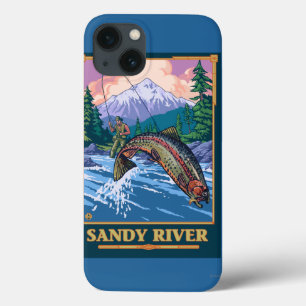 Etui iPhone 13 Scène de pêche de mouche - rivière de Sandy,