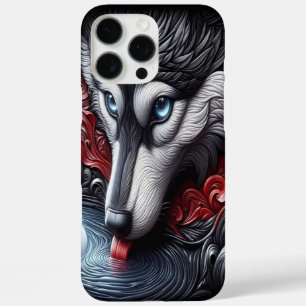 Coques iPhone 16 Pro Max Scène de réflexion du loup aux yeux bleus