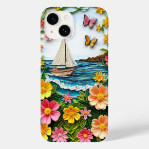 Coque Pour iPhone 14 Scène naturelle en papier roulé avec voilier