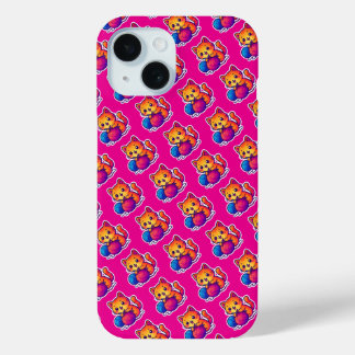 Coque Pour iPhone 15 Scène Whimsical de Tricot de chats Kawaii avec sur