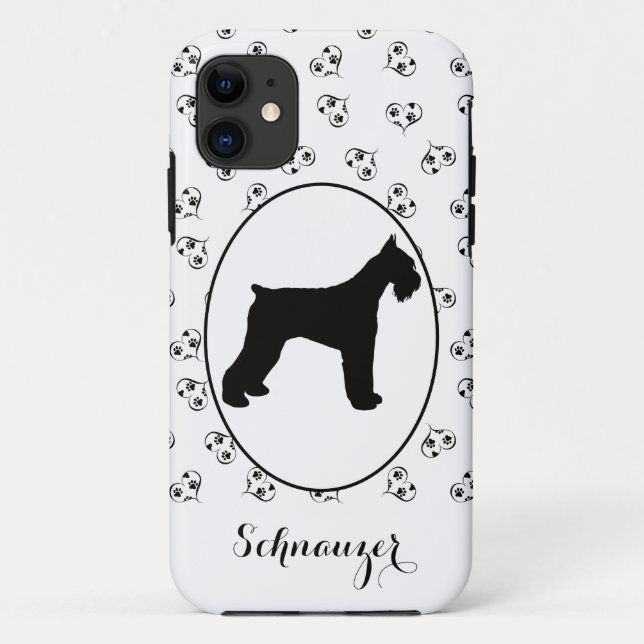 Coques Case-Mate iPhone Schnauzer Silhouette Coeurs et Empreintes de patte (Dos)