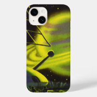 Science-fiction vintage Neon Green Planet w Rings