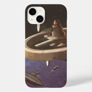 Coque Pour iPhone 14 Science-fiction vintage, Station spatiale avec pla