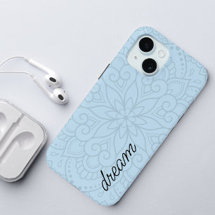 Coque Pour iPhone 15 Script bleu Mandala Dusty moderne