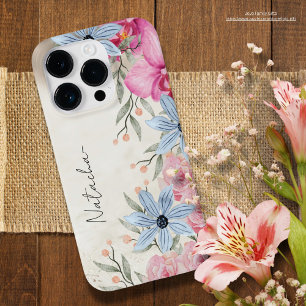 Coque Pour iPhone 14 Pro Script botanique d'aquarelle douce personnalisé