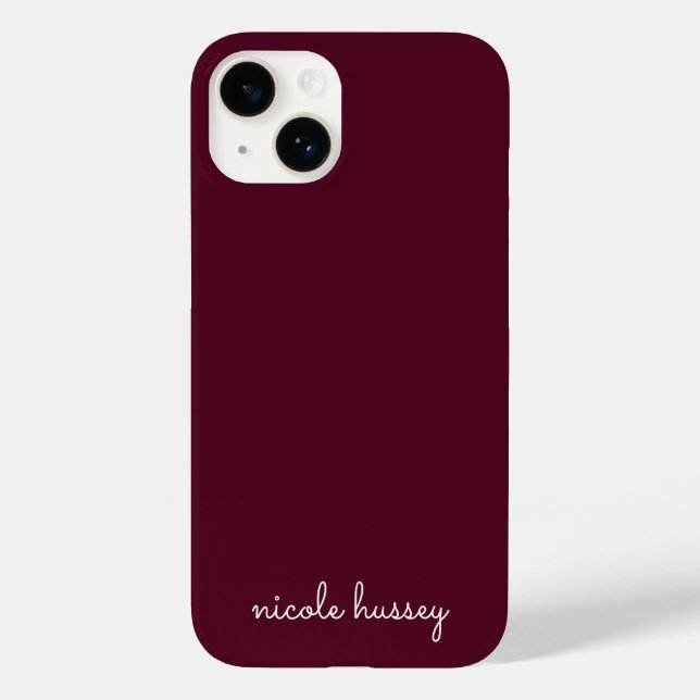 Coques Case-Mate iPhone Script Bourgogne | Monogramme moderne élégant (Verso)