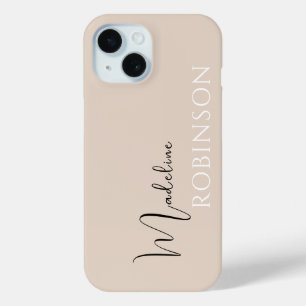 Coque Pour iPhone 15 Script de nom initial minimaliste beige moderne