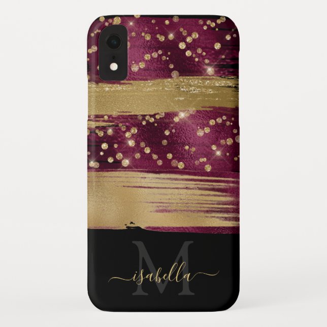 Coques Case-Mate iPhone Script de Parties scintillant or de Bourgogne Mono (Dos)