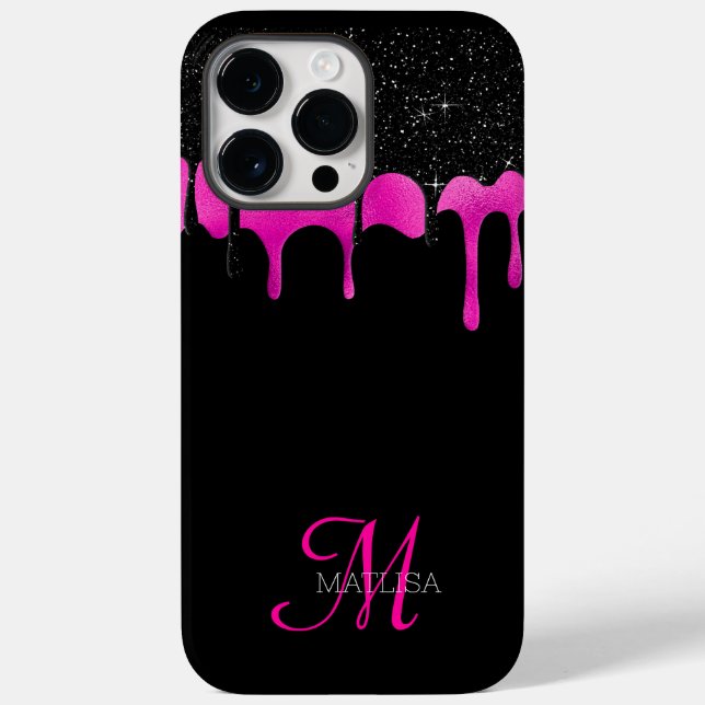Coques Case-Mate iPhone Script de séchage monographique noir rose chaud pe (Verso)